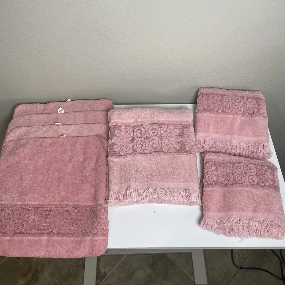 Cannon Monticello Santa Cruz Towels Pink Mauve 1 Bath 2 Hand 4 Washcloth Fringe